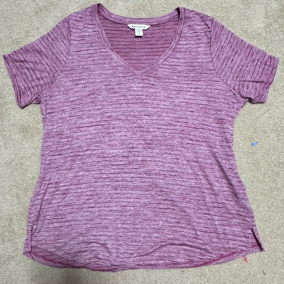 ATHLETA - Women’s Bashful Scoop V-Neck Short Sleeve Breezy T—Shirt, Pink, XL - Picture 4 of 8